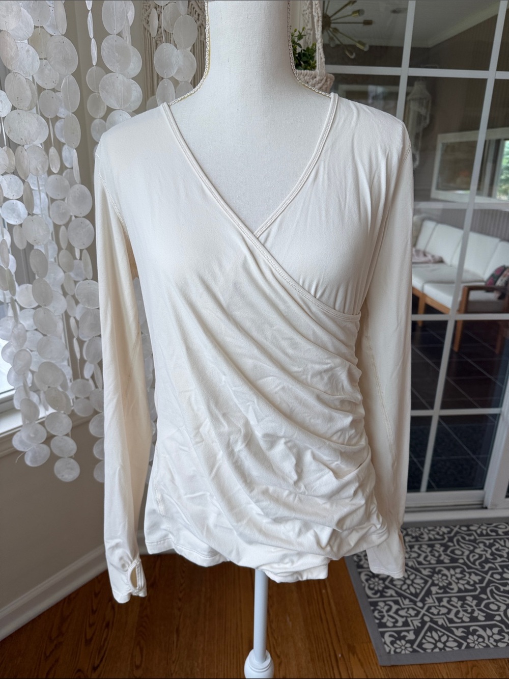 Lululemon Cream Athletica Classic Wrap-Style Long Sleeve Top large